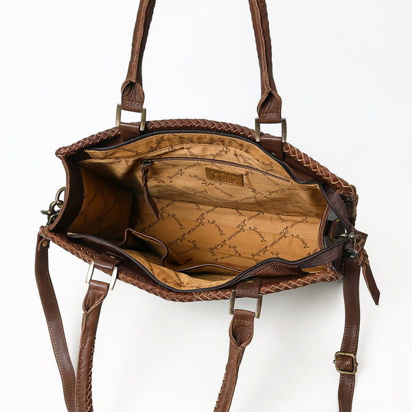ADBGM520 Hair-On Cowhide Stagecoach Leather Tote with Crossbody Strap - Western Heritage Handbag