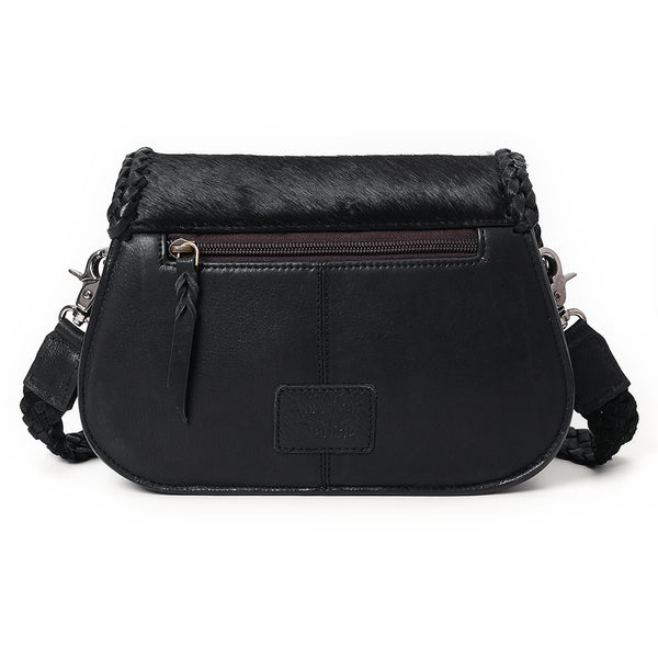 ADBGM521 Black Hair-On Leather Crossbody with Silver Conchos - Western Turquoise Accent Bag