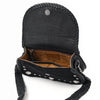 ADBGM521 Black Hair-On Leather Crossbody with Silver Conchos - Western Turquoise Accent Bag
