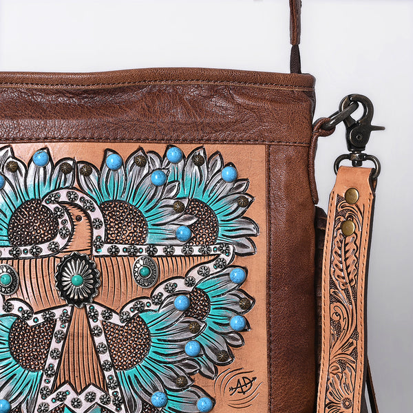 ADBG1633 American Darling Hand-Tooled Leather Messenger Bag with Fringes, Hair-On, Western Carving & Premium Craftsmanship