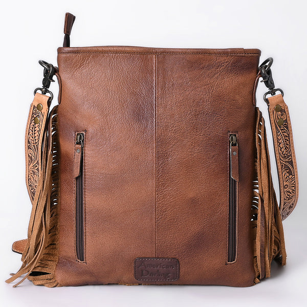 ADBG1633 American Darling Hand-Tooled Leather Messenger Bag with Fringes, Hair-On, Western Carving & Premium Craftsmanship