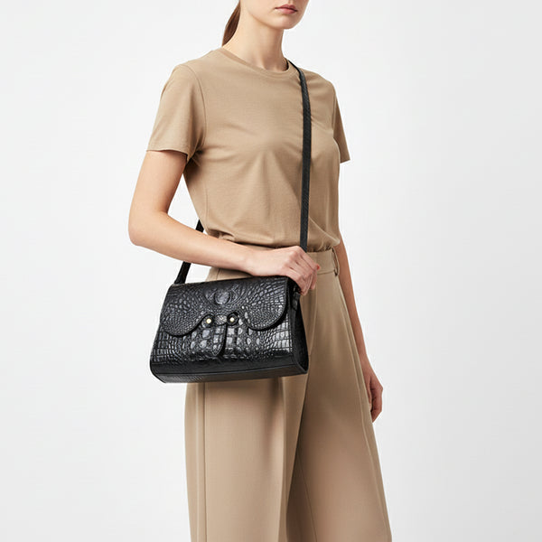 ADBG1635A American Darling Black Crocodile Embossed Leather Cross Body Bag with Western Detailing