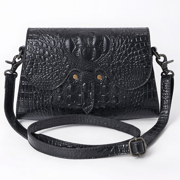 ADBG1635A American Darling Black Crocodile Embossed Leather Cross Body Bag with Western Detailing