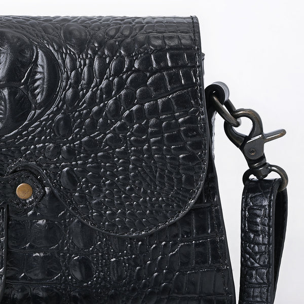 ADBG1635A American Darling Black Crocodile Embossed Leather Cross Body Bag with Western Detailing