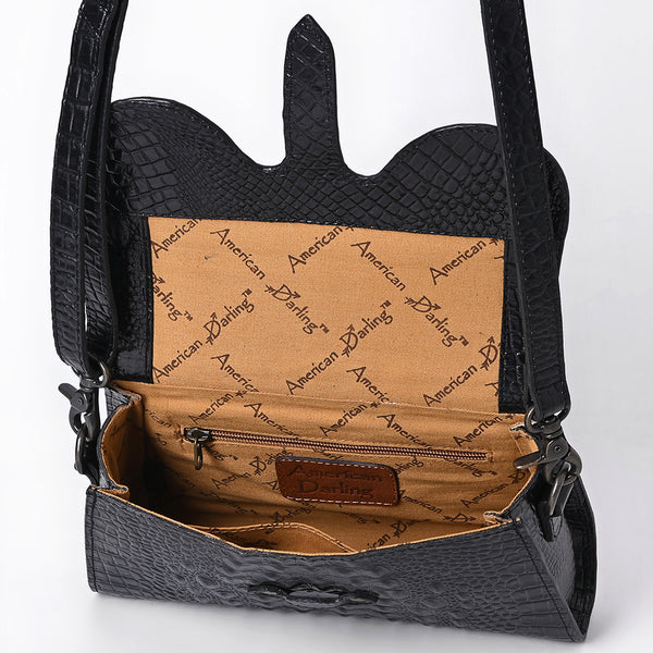 ADBG1635A American Darling Black Crocodile Embossed Leather Cross Body Bag with Western Detailing