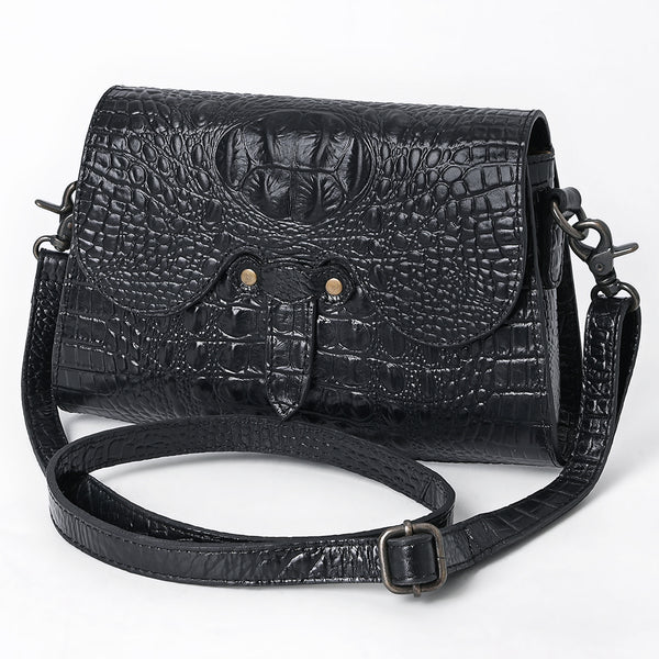 ADBG1635A American Darling Black Crocodile Embossed Leather Cross Body Bag with Western Detailing