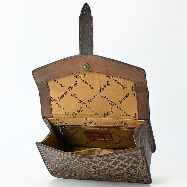 ADBG1535 American Darling Western Leather Small Crossbody Bag with Hand-Tooled Floral Design & Chain Strap