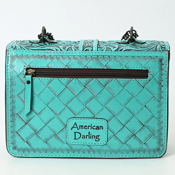 ADBG1535 American Darling Western Leather Small Crossbody Bag with Hand-Tooled Floral Design & Chain Strap