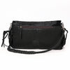 ADBGM550 Black Hair-On Leather Fringe Clutch - Western Crossbody with Turquoise Concho & Braided Trim