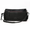 ADBGM550 Black Hair-On Leather Fringe Clutch - Western Crossbody with Turquoise Concho & Braided Trim