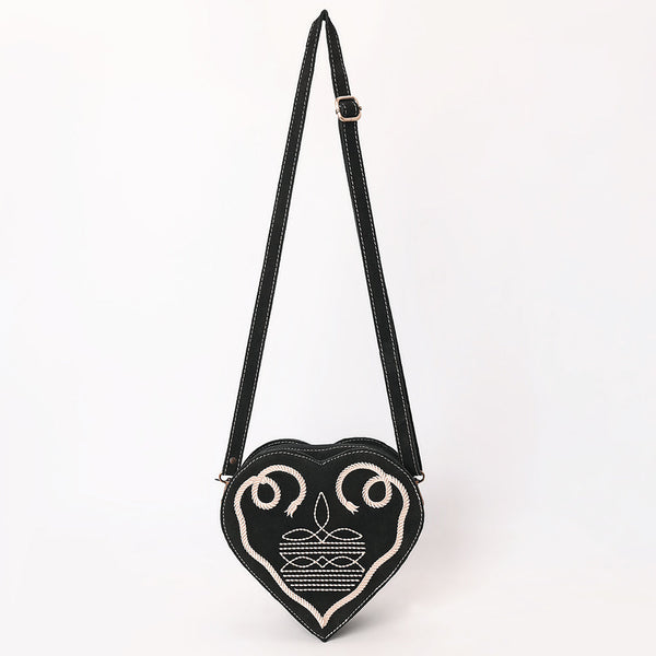 ADBGA688 American Darling Heart Shaped Black Suede Leather Canteen Bag