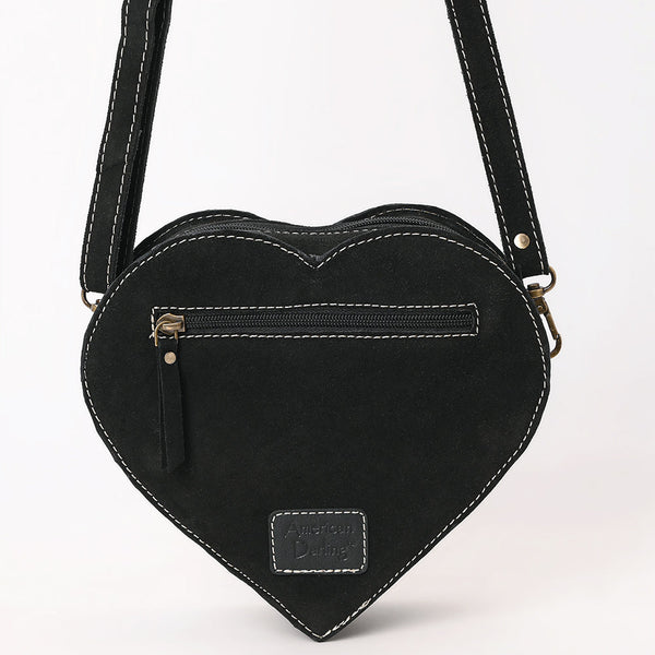 ADBGA688 American Darling Heart Shaped Black Suede Leather Canteen Bag