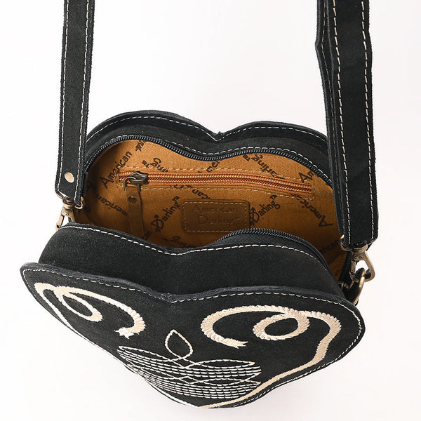 ADBGA688 American Darling Heart Shaped Black Suede Leather Canteen Bag