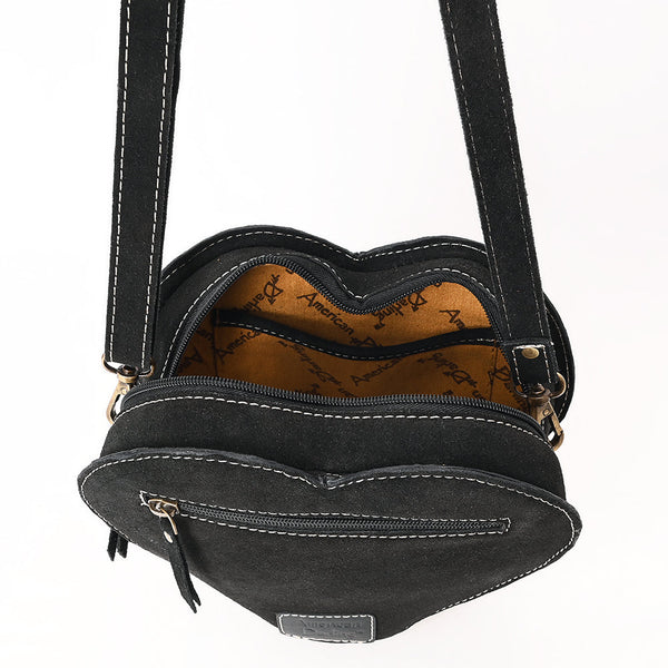 ADBGA688 American Darling Heart Shaped Black Suede Leather Canteen Bag