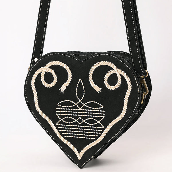 ADBGA688 American Darling Heart Shaped Black Suede Leather Canteen Bag