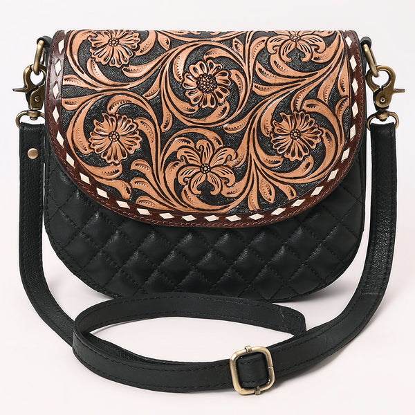 ADBGA690 American Darling Tooled Leather Flap Quilted Black Crossbody Bag