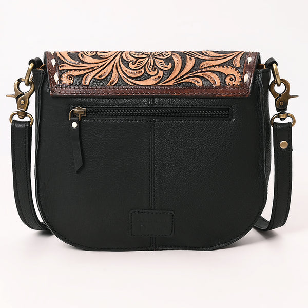 ADBGA690 American Darling Tooled Leather Flap Quilted Black Crossbody Bag