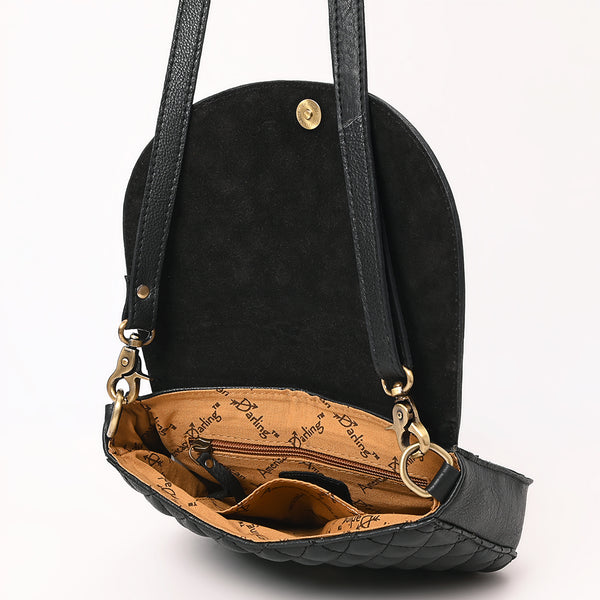 ADBGA690 American Darling Tooled Leather Flap Quilted Black Crossbody Bag