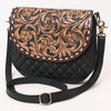 ADBGA690 American Darling Tooled Leather Flap Quilted Black Crossbody Bag