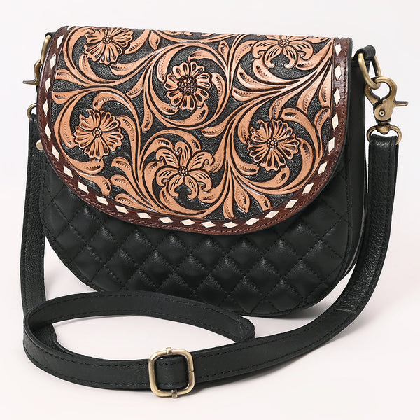 ADBGA690 American Darling Tooled Leather Flap Quilted Black Crossbody Bag