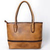 ADBGM526 Two-Tone Cowhide & Tooled Leather Tote - Western Handbag with Braided Trim