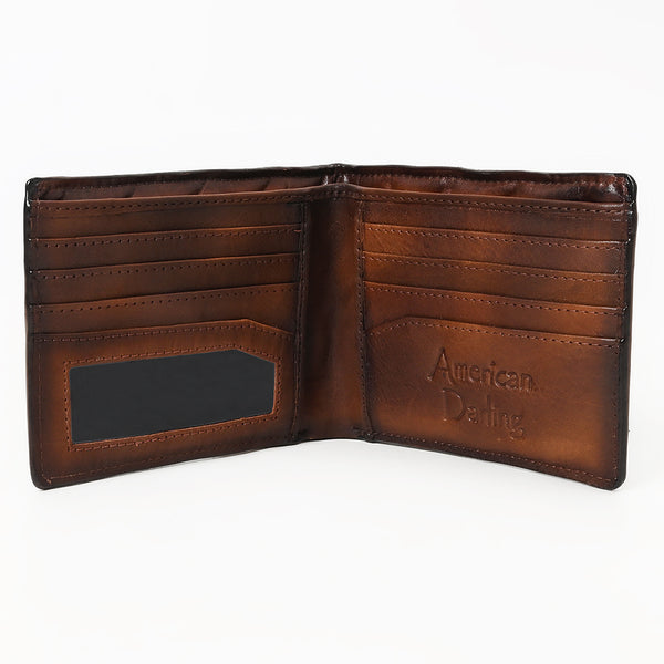 ADBGM529A Quilted Tan Leather Bifold Wallet - Western Mens Handcrafted Slim Wallet