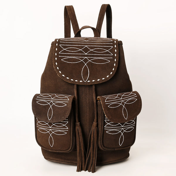 ADBG1640 American Darling Western Genuine Suede Leather Backpack Bag with Buck Stitching & Tassel Accents