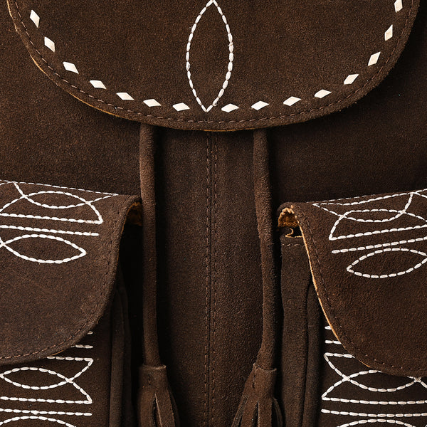 ADBG1640 American Darling Western Genuine Suede Leather Backpack Bag with Buck Stitching & Tassel Accents