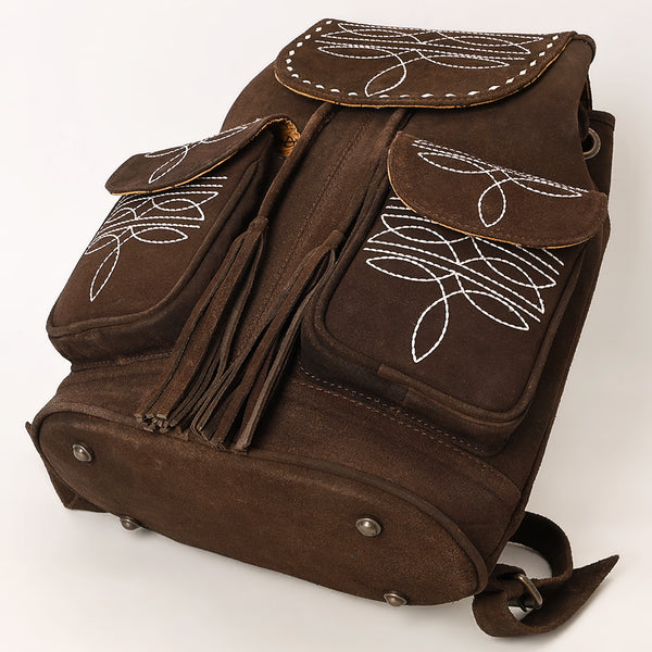 ADBG1640 American Darling Western Genuine Suede Leather Backpack Bag with Buck Stitching & Tassel Accents