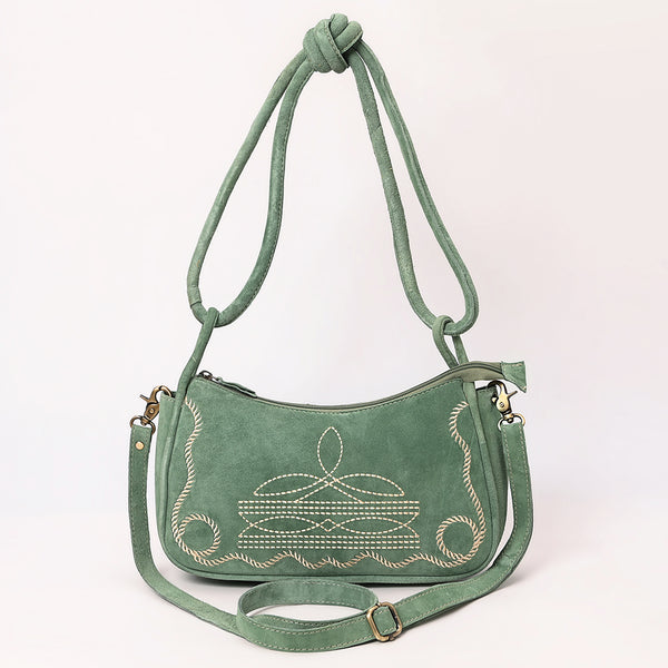 ADBGA645 Genuine suede Western Crossbody Bag with Contrast Stitching & Dual Strap Design