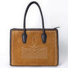 ADBGM484 Genuine suede Western Tote - White Stitch Detail with Braided Trim & Black Leather Handles