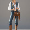 ADBGM541 Rustic Western Fringe Crossbody Bag - Braided Leather with Conchos & Turquoise Accent