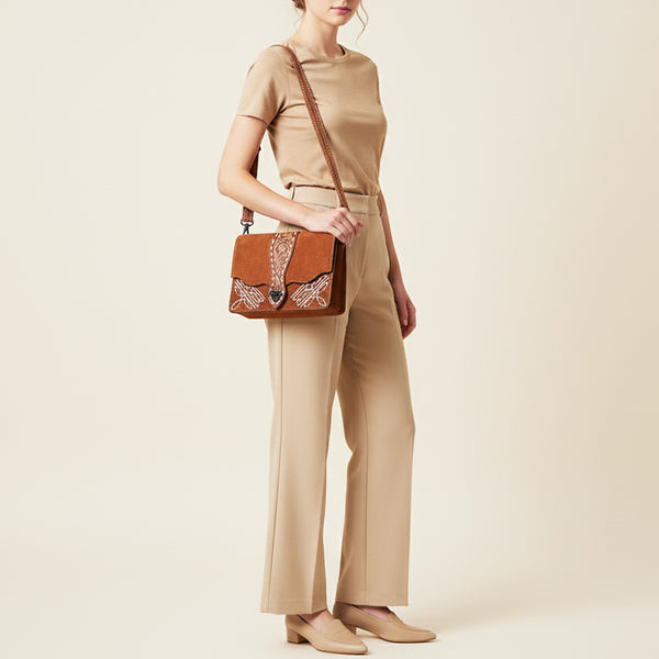 ADBG1646 American Darling Western Leather Cross Body Bag with Genuine Suede Body and Hand-Tooled Accent Strap