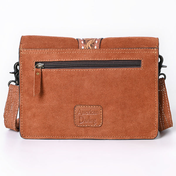 ADBG1646 American Darling Western Leather Cross Body Bag with Genuine Suede Body and Hand-Tooled Accent Strap
