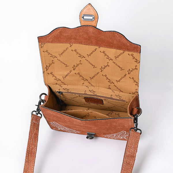 ADBG1646 American Darling Western Leather Cross Body Bag with Genuine Suede Body and Hand-Tooled Accent Strap