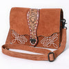 ADBG1646 American Darling Western Leather Cross Body Bag with Genuine Suede Body and Hand-Tooled Accent Strap