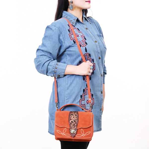 ADBGA712 American Darling Hand Tooled Floral Carved Genuine Suede Leather Cross body Bag