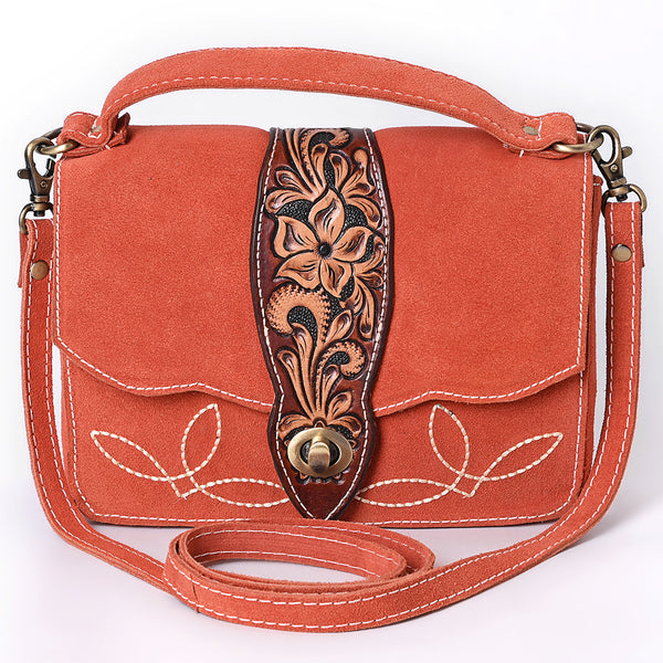 ADBGA712 American Darling Hand Tooled Floral Carved Genuine Suede Leather Cross body Bag