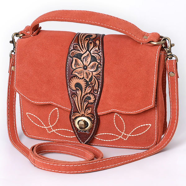 ADBGA712 American Darling Hand Tooled Floral Carved Genuine Suede Leather Cross body Bag