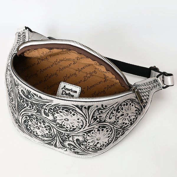ADBGZ829 Hand-Tooled Leather Western Belt Bag - Floral Fanny Pack with Adjustable Strap