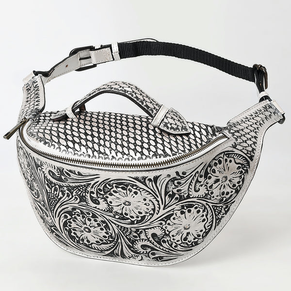 ADBGZ829 Hand-Tooled Leather Western Belt Bag - Floral Fanny Pack with Adjustable Strap