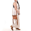ADBG1648 American Darling Western Genuine Suede Leather Cross Body Bag with Fringes and Hand-Tooled Accents