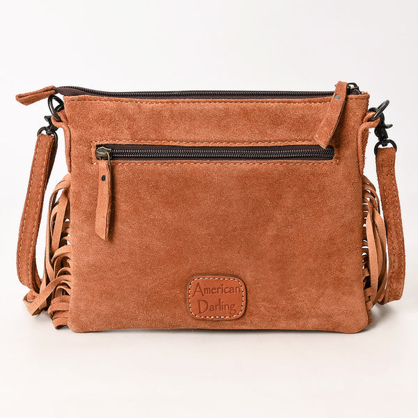 ADBG1648 American Darling Western Genuine Suede Leather Cross Body Bag with Fringes and Hand-Tooled Accents