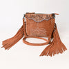 ADBG1648 American Darling Western Genuine Suede Leather Cross Body Bag with Fringes and Hand-Tooled Accents