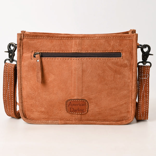 ADBG1651 American Darling Western Genuine Suede Leather Hand-Tooled Crossbody Bag with Fringe Handcrafted Genuine Design