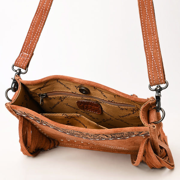 ADBG1651 American Darling Western Genuine Suede Leather Hand-Tooled Crossbody Bag with Fringe Handcrafted Genuine Design