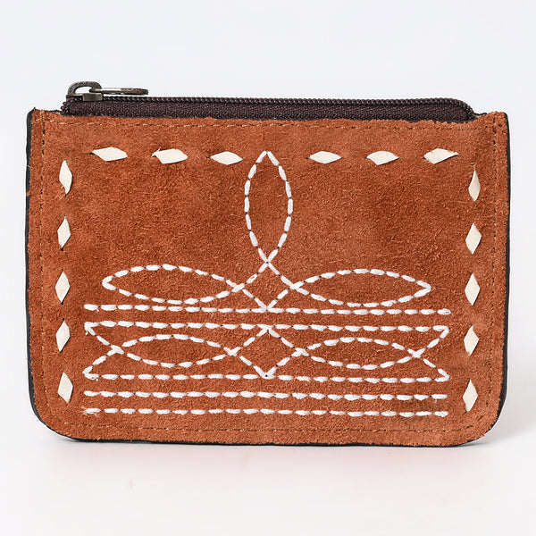 ADBG1655 American Darling Western Genuine Suede Leather Card Holder with Buck Stitching Handcrafted Compact Design