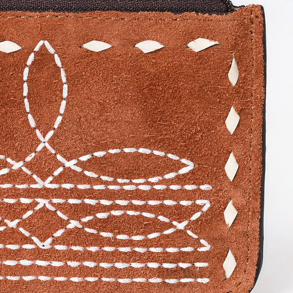 ADBG1655 American Darling Western Genuine Suede Leather Card Holder with Buck Stitching Handcrafted Compact Design