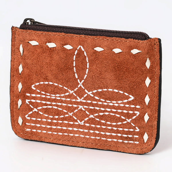 ADBG1655 American Darling Western Genuine Suede Leather Card Holder with Buck Stitching Handcrafted Compact Design