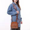 ADBG1659 American Darling Handcrafted Western Genuine Suede Leather Crossbody Bag with Tooled Panel & Buck-Stitched Detail